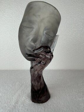 Lucite Mask and Hand Sculpture Smokie clear and purpleish color